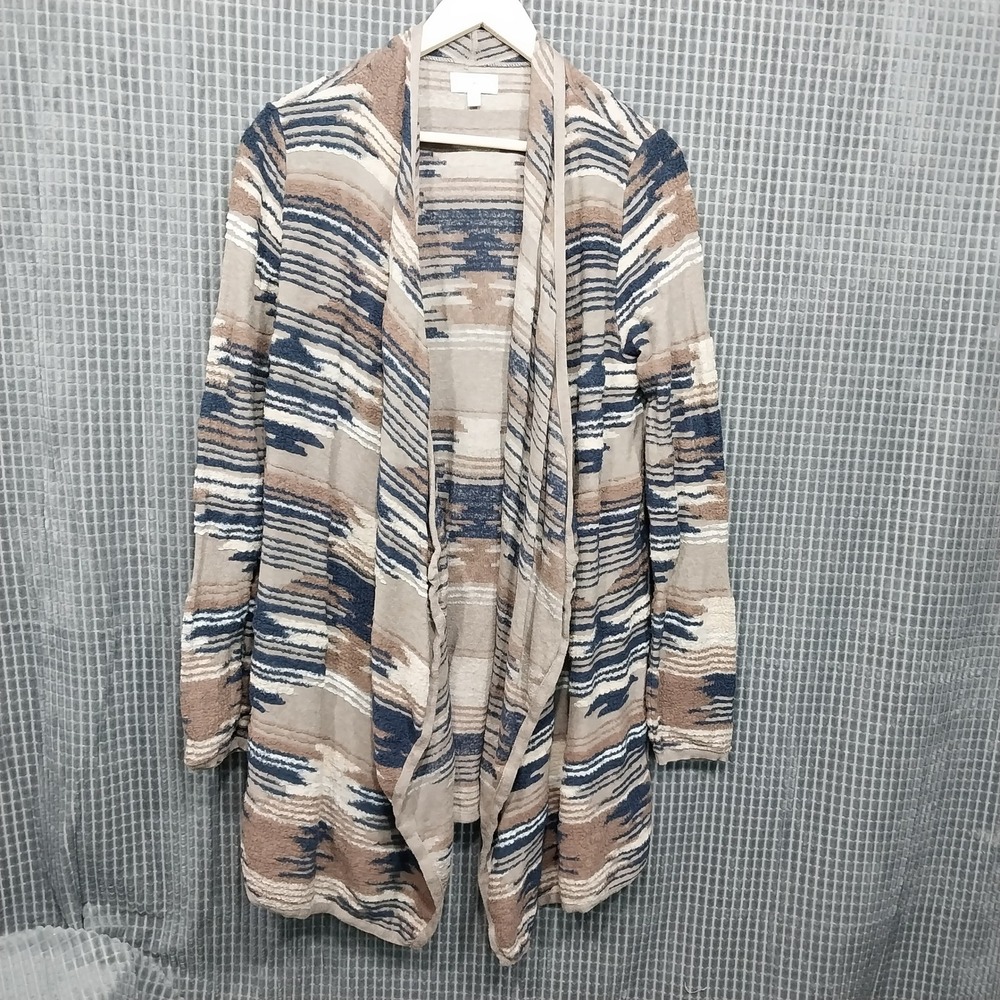 Lucky Brand Cardigan Womens Southwestern Open Front L Brown Navy 7W51228